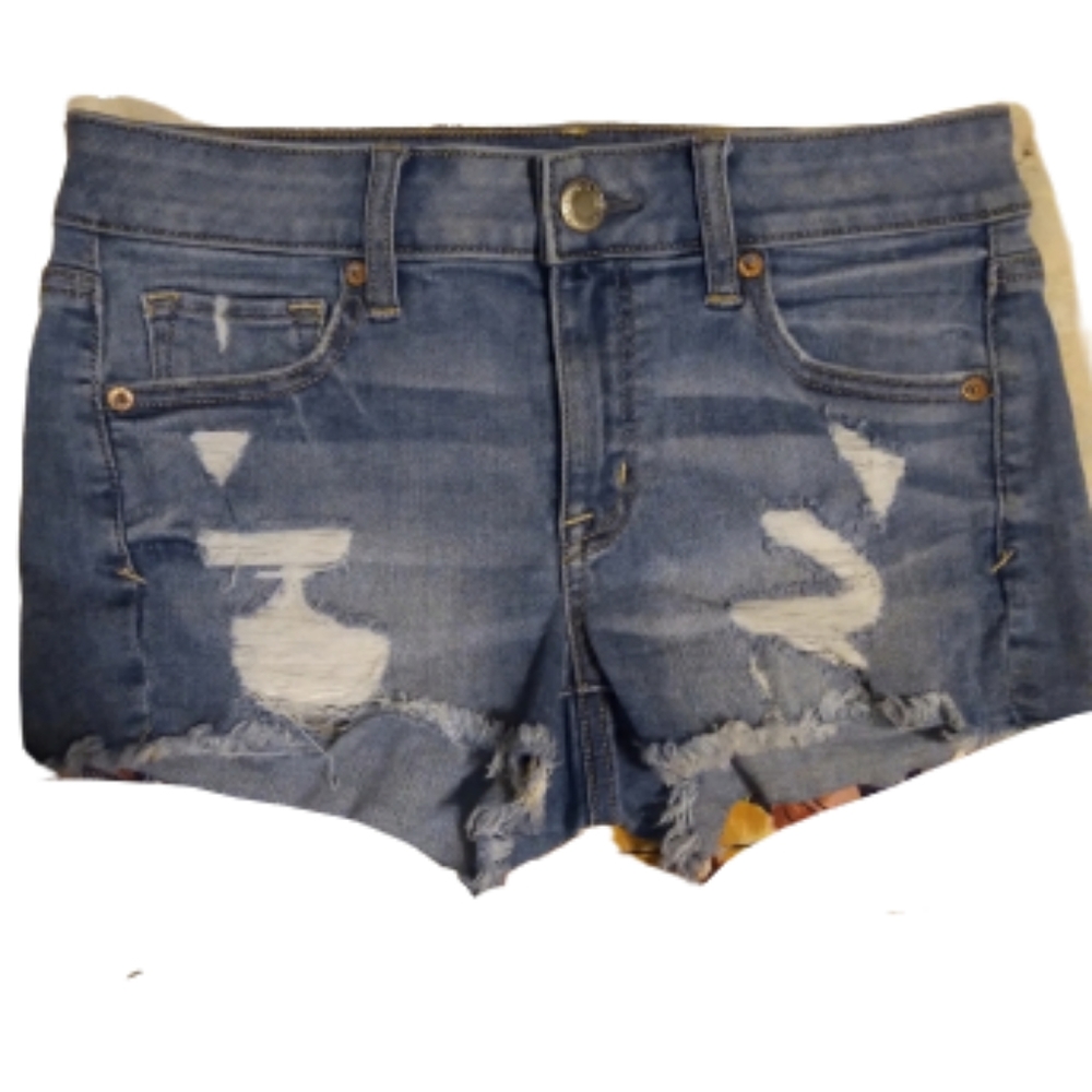 American Eagle Distressed Shortie Denim Jean Shorts, Size: 4